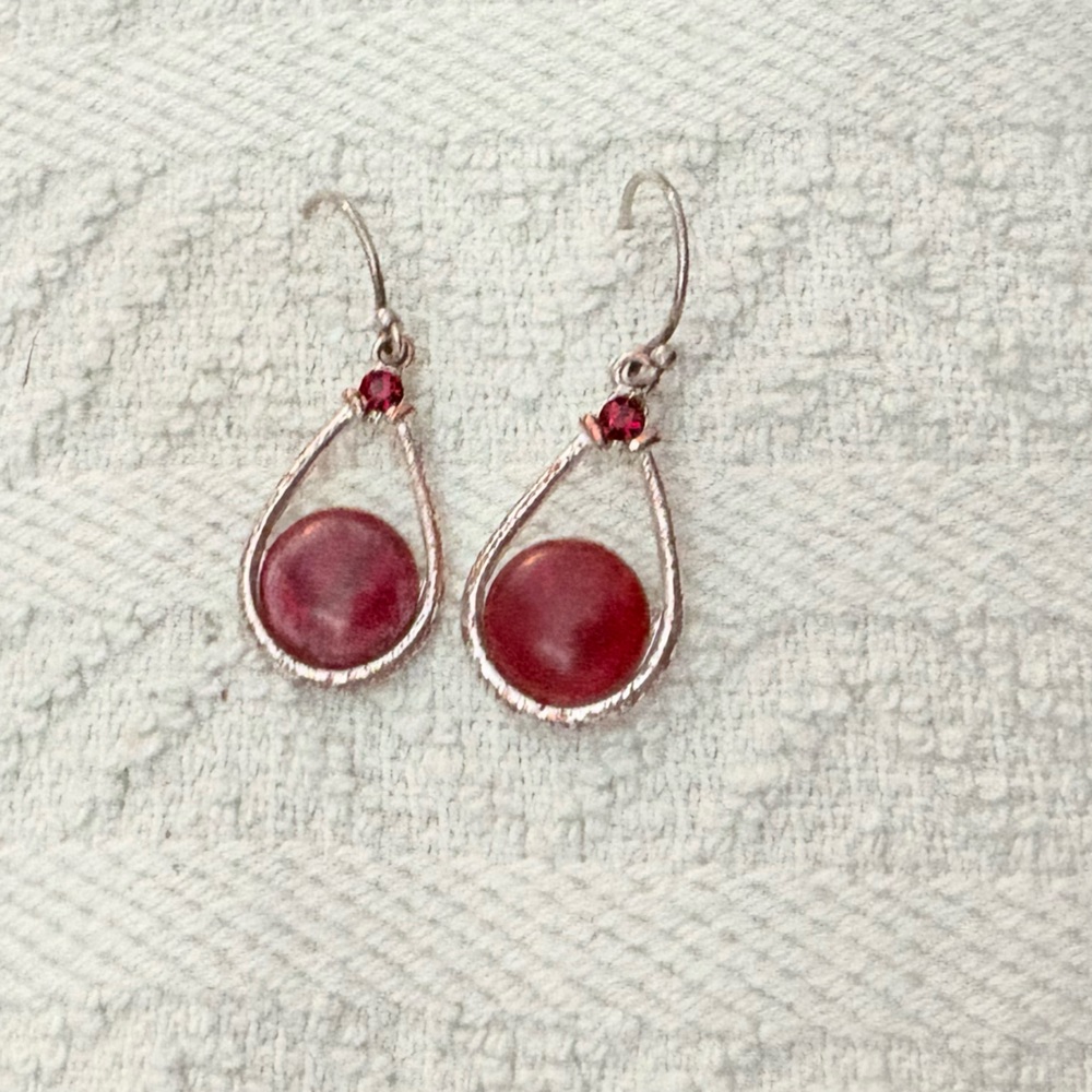 Vintage Silver Ruby Dangle Pierced Teardrop Earri… - image 2